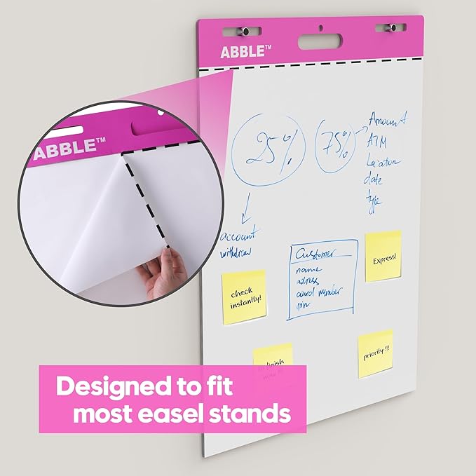 Super Sticky Easel Pad, 25 x 30 Inches, 30 Sheets/Pad, 8 Pads/Pack (PinK), Large Self Stick Flip Chart Paper for Whiteboards, Premium White Chart Paper for Teachers, Office, and Classroom Supplies