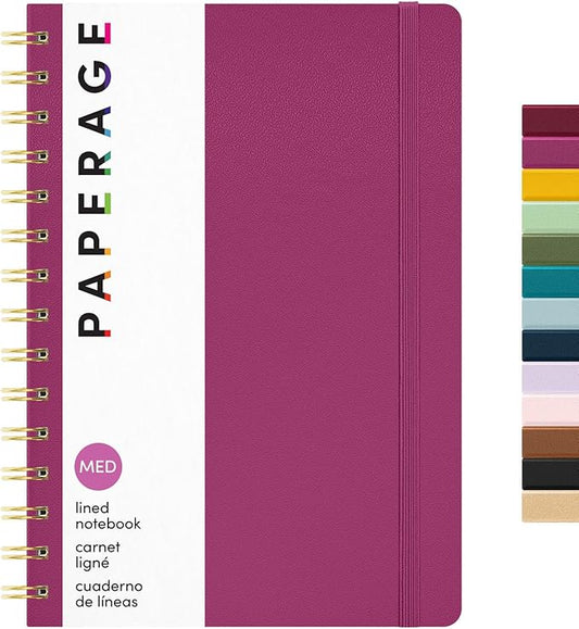 PAPERAGE Lined Spiral Journal Notebook, (Raspberry), 160 Pages, Hardcover Journal for Women & Men, Medium 5.5 in x 8 in - 100 GSM, Thick Paper, Spiral Notebook for Work, School & Journaling
