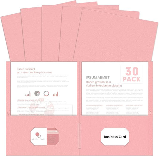 Two Pocket Folders, PANDRI 30 Pack 2 Pocket Folders, Letter Size Paper File Folder for School Office Home Business, Pink