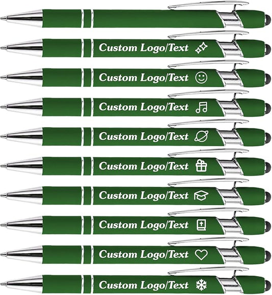 CRME Bulk Custom Pens Personalized Customized Engraved Writing Pen with Name Logo 2-in-1 Stylus Retractable Ballpoint Pen with Stylus tip Ideal for Coworkers Nurse Office Supplies Black Ink Pens