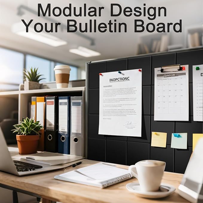 12-Pack Large Felt Bulletin Board 48" x 36" Cork Board Alternative, with 30 Pushpins, 70 Adhesive Tabs, Slat Wall Paneling, Cork Boards for Office Push Pin Board Felt Board-Black
