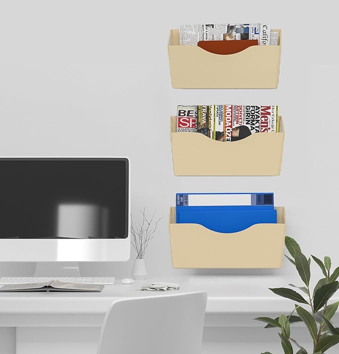 3 Pockets Magnetic File Holder for File Cabinets, Refrigerator, Whiteboard, Magnetic Paper Organizer, Magnetic Mail or Folder Holder,Magnetic Magazine Rack,Wall Mount Hanging Mail Organizer (gold)