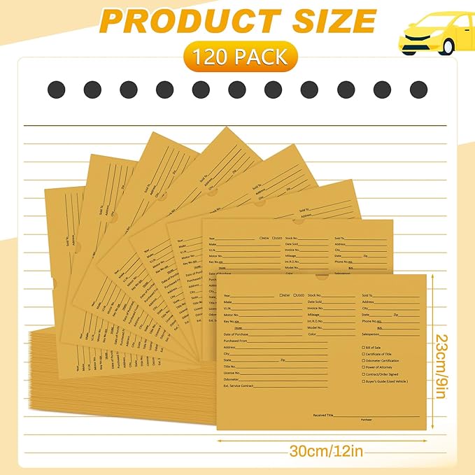 120 Pcs 9 x 12 In Vehicle Dealer Jackets for Car Sales 32lb Colored Printed Deal Envelopes Dealership Supplies File Jackets Automotive Folders for Car Dealerships (Cowhide Yellow)