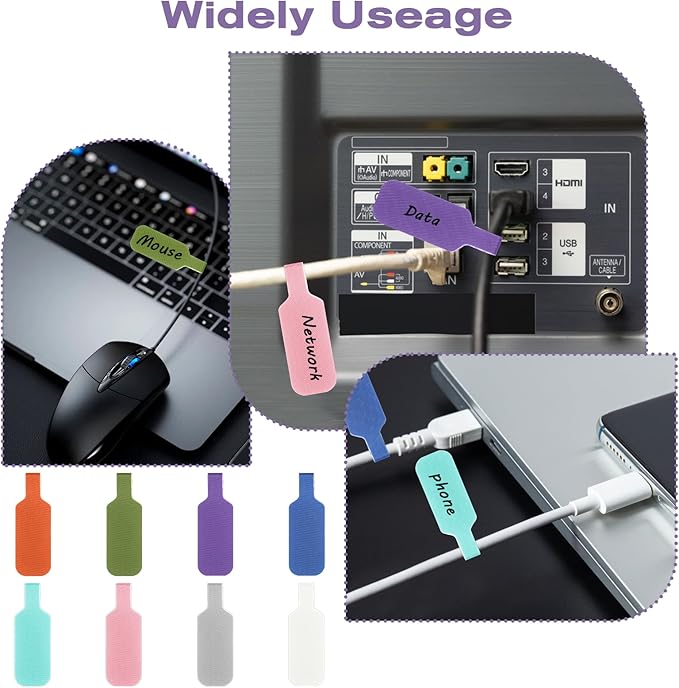 40 Pcs Cable Labels for Cords, 1.57× 0.78" 8 Colors Cord Labels for Electronics Reusable Cable Tags Writable Cord Label for Home Office Electronics, Computers Wire Management and Identification