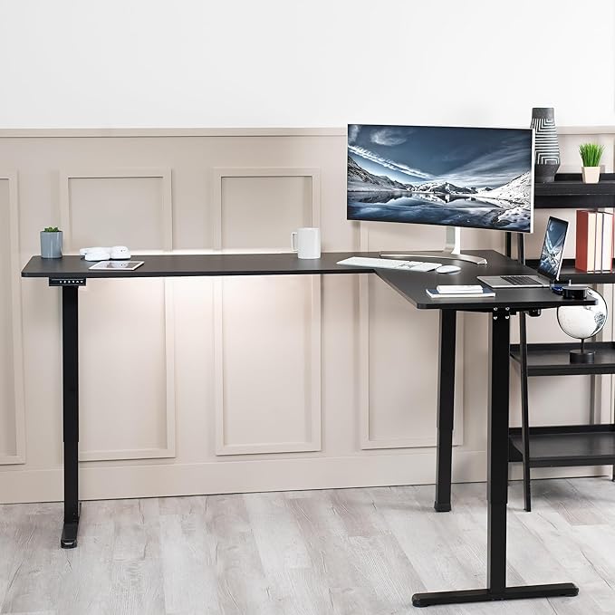 VIVO Electric Corner 75 x 63 inch L-Shaped Standing Desk, Memory Height Adjustment, Black Top Black Frame, DESK-E3CTB-75