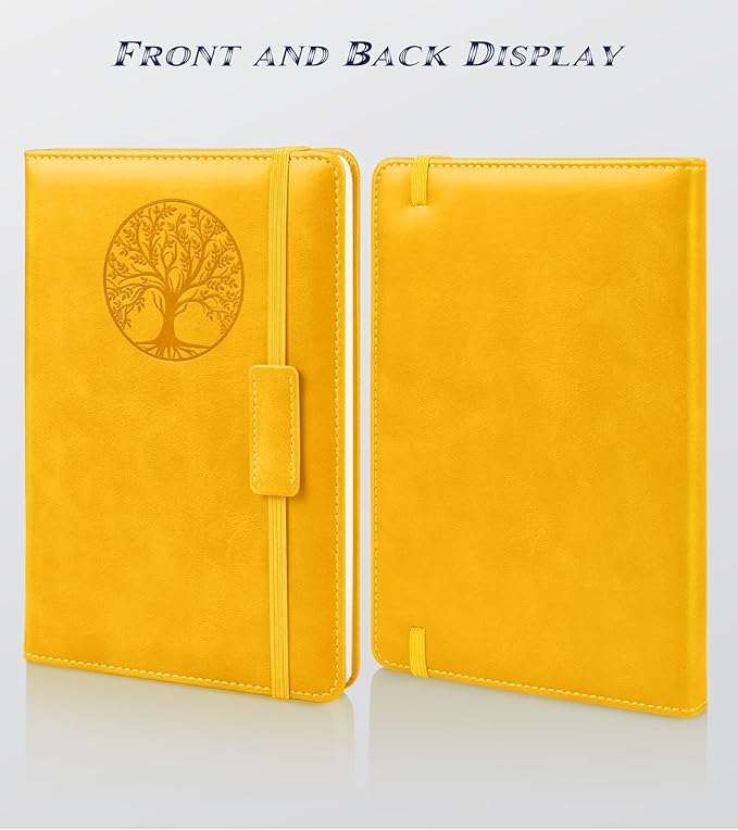 Biuwory Lined Journal Notebook for Women Men,256 Pages A5 Hardcover Leather Journals for Writing,Travel,Business,Work & School,College Ruled Notebooks for Note Taking,Diary Notepad 5.7"×8.3" yellow
