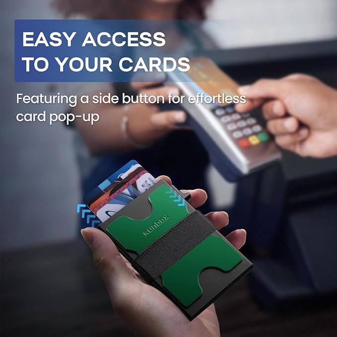 RUNBOX Slim Card Holder Wallet for Men, Minimalist RFID Blocking Wallet with Pop-Up Function, Ultra-Thin Design, Metal Business Card Cases holds 6+6 Cards, Gifts for Men, Men's Accessories