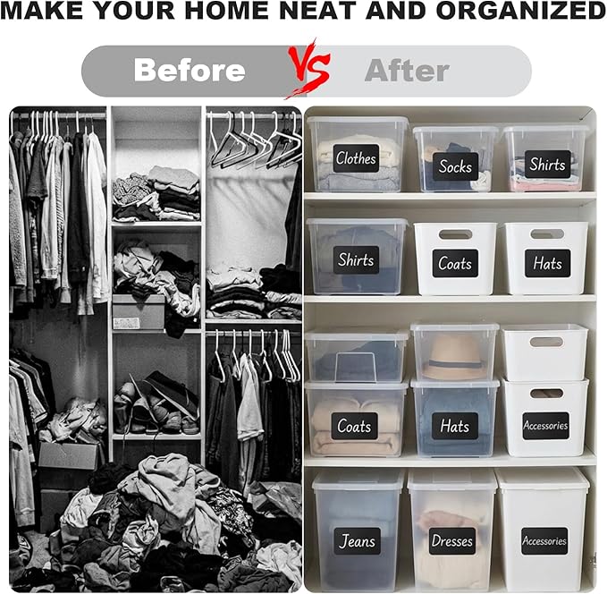 100 Pcs Labels for Storage Bins, 6 x 4 inch Black Large Label Stickers with 1 Liquid Chalk Marker Removable Labels Adhesive Chalkboard Labels Tear Resistant No Residue for School Business Home