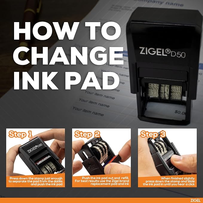 ZIGEL D50 Date Stamp with FAXED - Self Inking Date Stamp - Blue