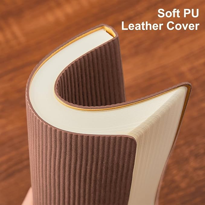 TSFPapier Lined Journal Notebook for Work College Ruled Note Book 5.79"x8.27" A5 PU Leather Daily Journaling 216 Pages for Women Men Writing Home School Supplies Business (Khaki/Darkpink)