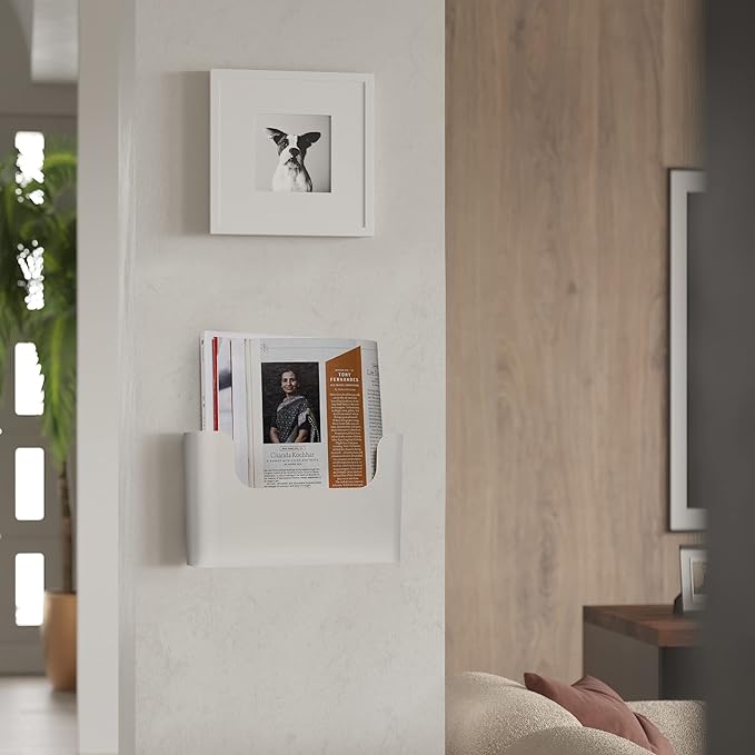 YOHOM No Drilling File Holder Wall Mails Magazines Organizer Adhesive Door Mount, Single Pocket, (White 1) (WHITE, 1 PCS)