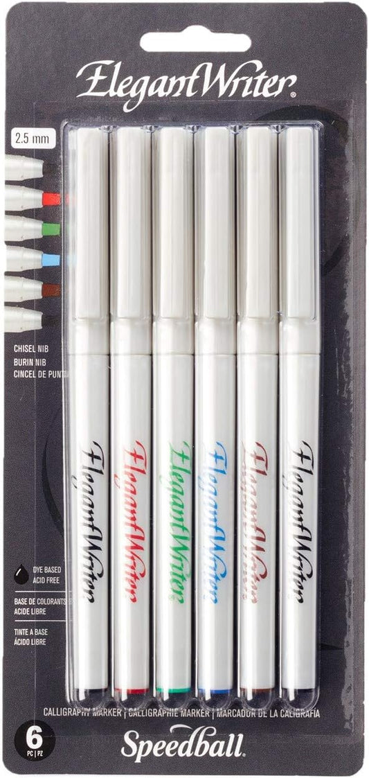 Speedball 2882 Elegant Writer 6 Medium Calligraphy Markers Set, Assorted Colors