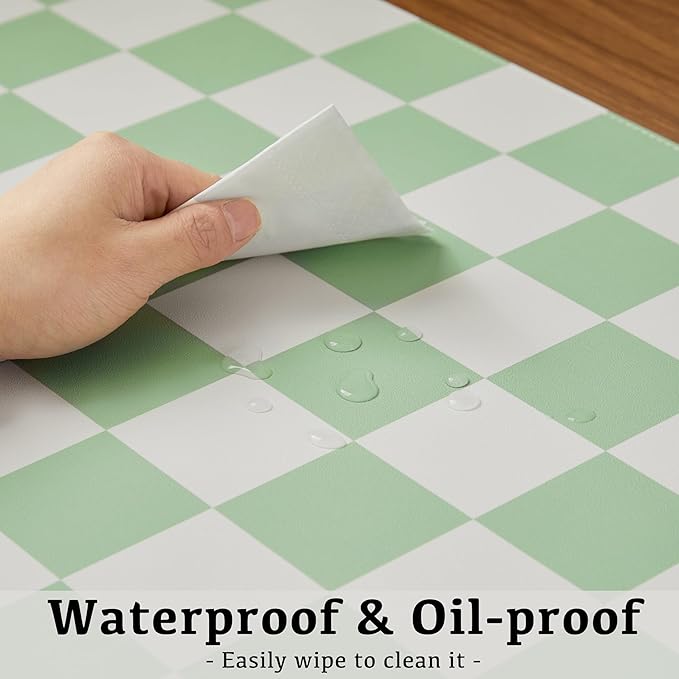 Ohocut Checkered Desk Mat, Large Cute Aesthetic Retro PU Leather Computer Laptop Desk Mat, Non-Slip Waterproof Mouse Keyboard Pad, Desk Writing Mat for Work/Home (Green, 23.6" x 13.7")