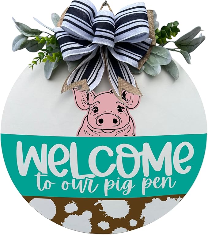 Wood front door sign Wood sign Home decor Welcome sign Sign for front door House warming gift Wedding gift (Pig Pen, 15" Width)