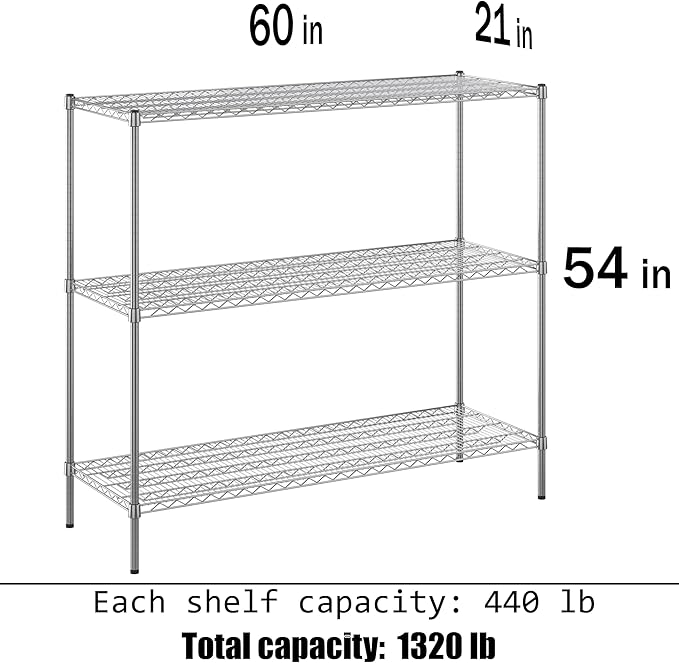Regal Altair 21" Deep x 60" Wide x 54" Height Wire Shelving Kit | 3-Tier | NSF Commercial Storage Rack Unit
