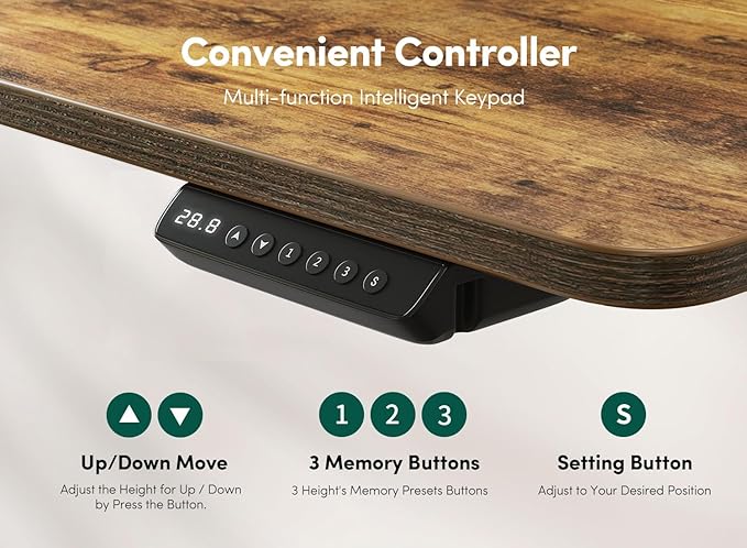 FEZIBO 55" Electric Standing Desk with Shelves, 55 x 24 Inch Sit Stand Rising Desk with Monitor Stand and Storage, Ergonomic Home Office Computer Desk, Rustic Brown