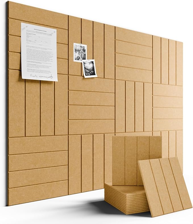 Large Felt Bulletin Board 48" x 36" Cork Board Alternative-12 Pack with 70 Safe Removable Adhesive Tabs, Cork Boards for Walls for Home Office Classroom Pin Board-Mustard Yellow