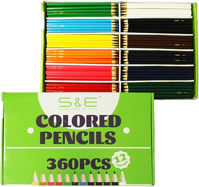 S & E TEACHER'S EDITION Colored Pencils 360Pcs,Coloring Pencils Set Drawing Pencils for Sketch, Woodcase Lead Pencils, Wooden Colored Pencils, Back to school Christmas Gifts