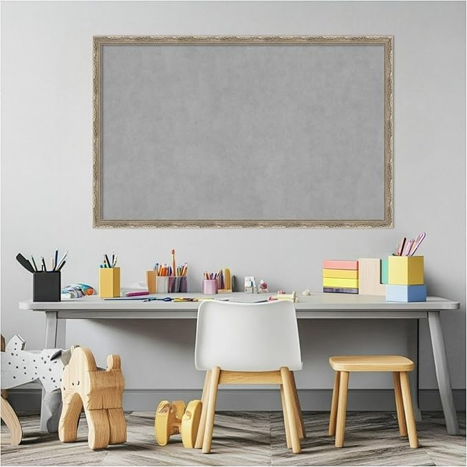 Amanti Art Silver Framed Magnetic Board 22x34 Large Vision Board for use with Magnets, 100% Metal Sheet to Display Items as Office Decor or for Home Organization in mudroom, Kitchen or Kids Room
