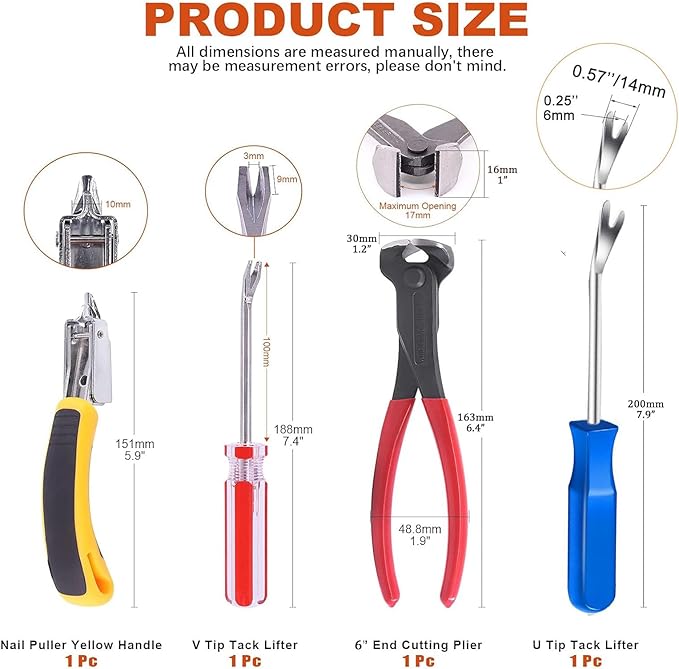 Upholstery Staple Remover Tack Puller Nail Remover Tool Set Nail Puller Plier, Staple Puller, Tack Lifter, Fastener Remover, for Furniture Floor Wall Wooden Case Car Photo Frame (4 pcs)