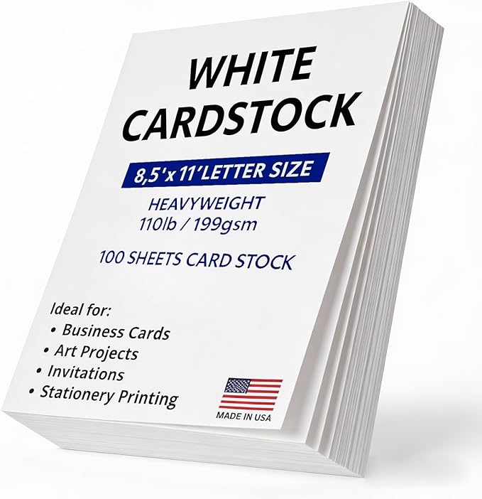 Veritas White Cardstock 8.5 x 11”, 110LB/199GSM Heavyweight Card Stock, 100 Sheets, Thick Cardstock Printer Paper for Copy, Printing, Art Projects, Invitations, Made In USA