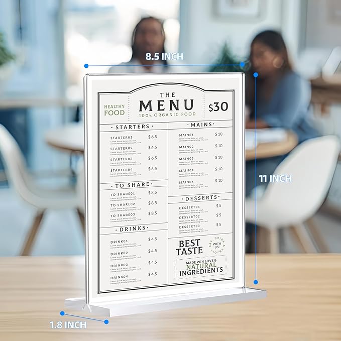 10 Pack Acrylic Sign Holder 8.5 x 11, Double-Sided Clear Sign Holder Plastic Stands for Display, T Shape Acrylic Table Sign Stands for Office Store Restaurants Wedding Party Decoration