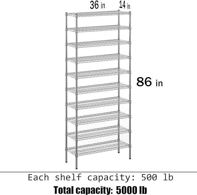 Regal Altair 14" Deep x 36" Wide x 86" Height Wire Shelving Kit | 10-Tier | NSF Commercial Storage Rack Unit