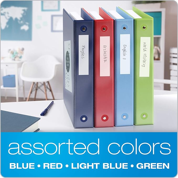 Cardinal 3 Ring Binders, Round Rings, Holds 350 Sheets, ClearVue Presentation View, Non-Stick, Assorted Colors (79550), 1.5 Inch (Pack of 4)
