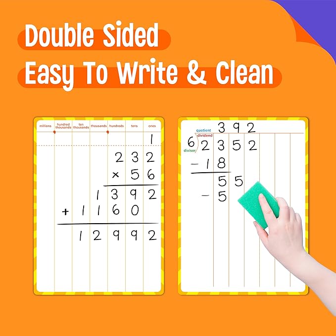 8 Packs Division Whiteboards, Double Sided Dry Erase Board Writable and Erasable Math Learning White Board for Kids, Students, Classroom and Home (Each Measures 12” x 9”)