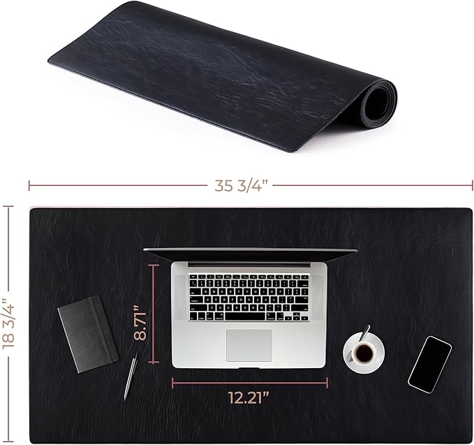 Node Leather - Genuine Leather Desk Pad - Executive Real Leather Desk Mat - Rustic Black (18.75" x 35.75")