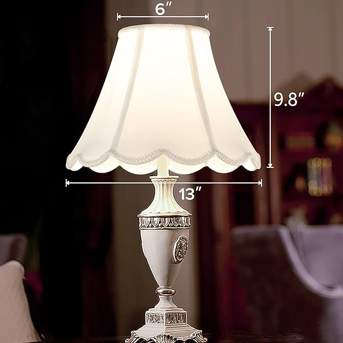 GOSO Bell Lamp Shades Set of 2 Medium Off White, Scalloped Lamp Shade for Table Lamp,Floor Lamps Replacement Braids with Petal Edges, 6×13×9.8 Inch Spider Easy Assembly Modern Art Decor for Bedroom