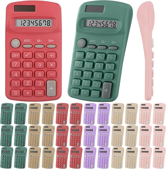 Tellegloww 36 Pcs Pocket Size Basic Calculators Bulk for Classroom Solar Battery Dual Power Display Calculator 8 Digit Colored Basic Calculator for Kids Student School Office