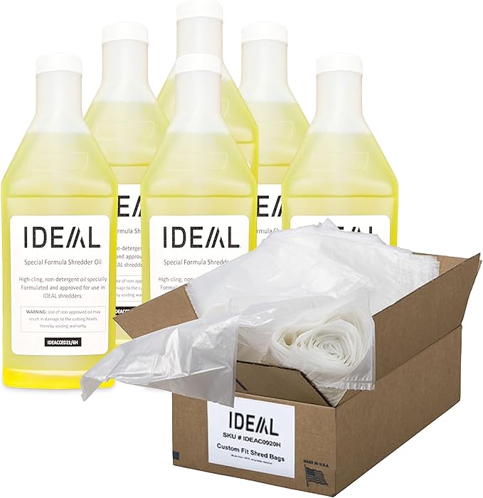 IDEAL Maintenance Bundle: AC0901H Gusseted Shredder Bags 40x14x48 Case 80 56-Gallon + High-Cling Lubricating Oil 6 Quart Bottles IDEACCED21/6H Compatible 2604, 3105, 4001 4003 4005, 4108