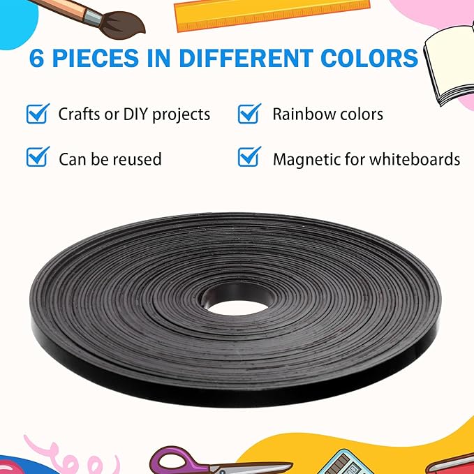 AmazingSpark Magnetic Tape Roll Thin Strips, 0.39 Inch x 33 Feet Magnetic Board Dividers Whiteboard Graphic Decorative Tape Marking Line for Classroom Office Art Accessories(Black)