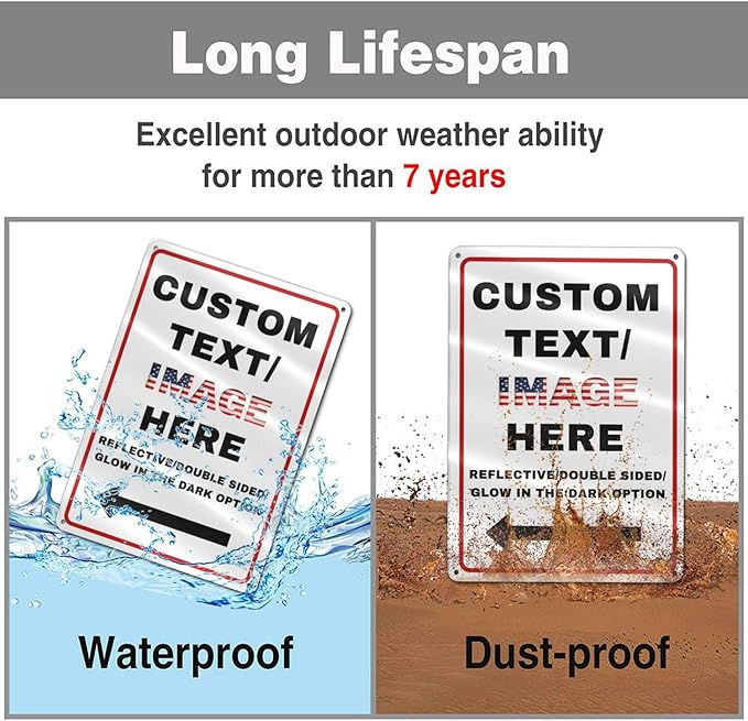 Custom Sign Left or Right Arrow, Glow in the Dark/Reflective Option, Personalized Metal Address Plaque, Customize for Business Logo, Office, Home, Yard, Outdoor 12''x8''