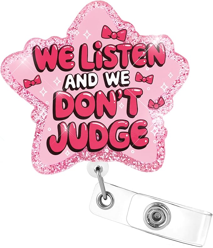 Aoryalps WE Listen and WE Dont Judge Badge Reel Holder Retractable with ID Clip for Nurse Nursing Name Tag Card Nursing Student Teacher Doctor Medical Assistant Work Office Clip-Gifts for Nurse