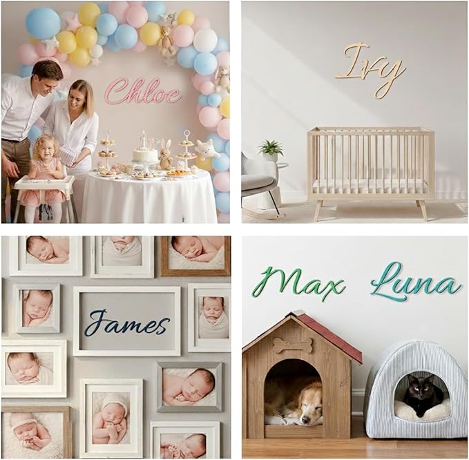 Personalized Wooden Name Sign for Nursery Wall Decor - Custom Wood Letters Name Plate for Kids Room - Customizable Wall Sign for Baby, Family Name, Wedding in Multiple Colors & Fonts (6-84inch)