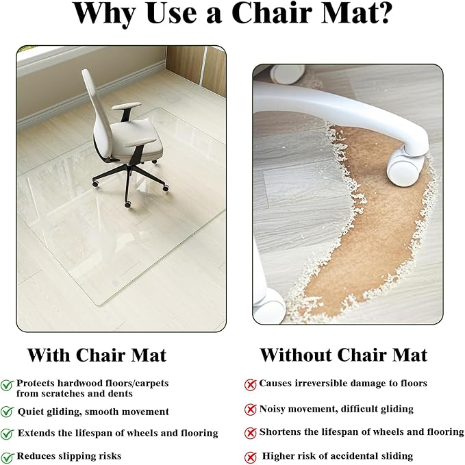 Koonmi Tempered Glass Chair Mat for Hardwood Floors & Carpets, 60" x 80“ Transparent Heavy Duty Office Floor Protector with Noise-Free Gliding Shatterproof for Home Office Desk
