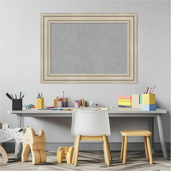 Amanti Art Silver Framed Magnetic Board 22x30 Medium Vision Board for use with Magnets, 100% Metal Sheet to Display Items as Office Decor or for Home Organization in mudroom, Kitchen or Kids Room