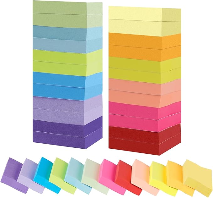 Agoer 2400 pcs Small Sticky Notes,2 x 1.5 Colored Notes Pads,24 Pack Bright Colors Self-Stick Notes,Super Adhesive Sticky Notes,Mini Post Stickies for Office Home School (12 Colours)