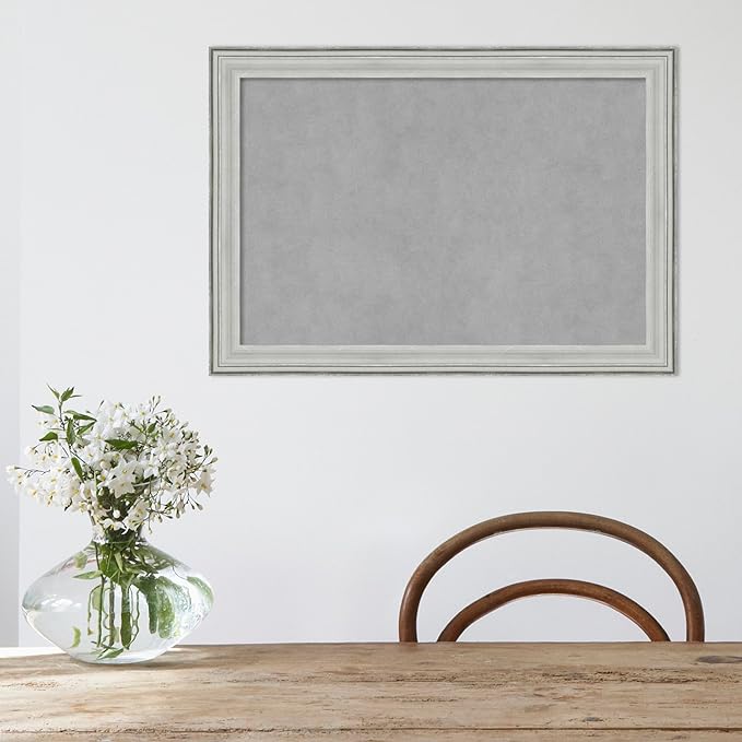 Amanti Art Silver Framed Magnetic Board 19x27 Medium Vision Board for use with Magnets, 100% Metal Sheet to Display Items as Office Decor or for Home Organization in mudroom, Kitchen or Kids Room