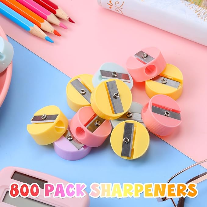 Fainne 800 Pcs Pencil Sharpeners Bulk for Kids Colorful Manual Pencil Sharpeners Compact Portable Handheld Crayon Back to School Supplies for Kids Students Home Office Classroom Prizes(Pastel Color)