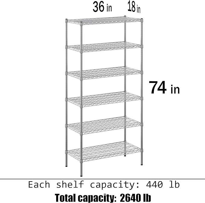 Regal Altair 18" Deep x 36" Wide x 74" Height Wire Shelving Kit | 6-Tier | NSF Commercial Storage Rack Unit