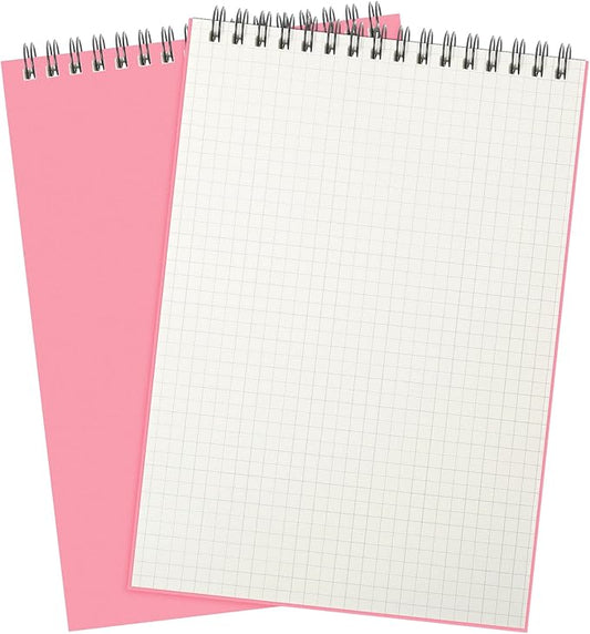 Engrowtic 2 Pack Graph Paper Spiral Notepad A5 Top Wirebound Notepad Grid Notebook Steno Pads Memo Notebook Grid Paper 140 Pages for Writing Sketching Drawing Office Supplies (Pink)