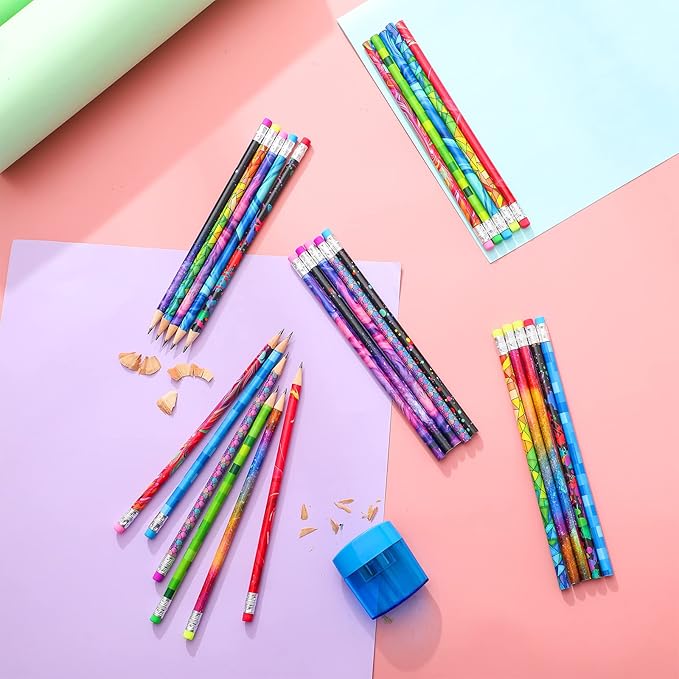 Chinco 50 Pieces Wooden Pencil with Eraser for Kids Assortment Colorful Fun Pencils Bulk with Eraser Kids Novelty Back to School Supplies for Classroom, Student Reward, Stationery Party Favors