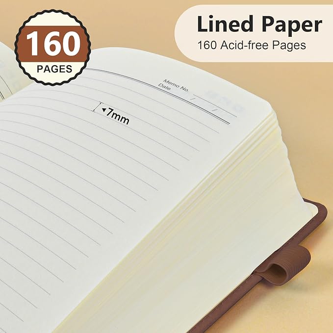 PERCUN Lined Journal Notebook for Men & Women, 160 Pages College Ruled Journal for Writing, A5 Hardcover Leather Notebooks for Work, School, Business, Travel, Daily Diary 5.9" x 8.5" (Brown)