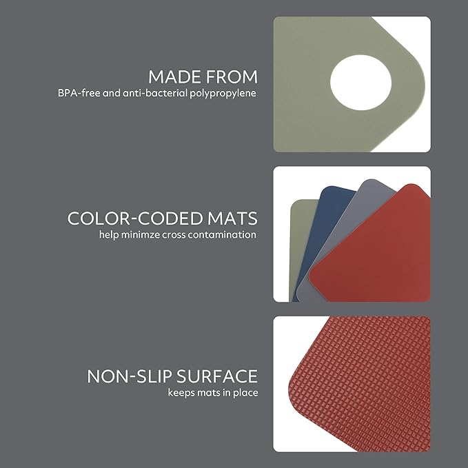 Sur La Table Kitchen Essentials Crafty Carvery BPA-Free Flexible Cutting Mats – 4-Piece Color-Coded Chopping Board Set, Dishwasher Safe, Non-Slip, 11.75" x 8.25", Assorted Colors