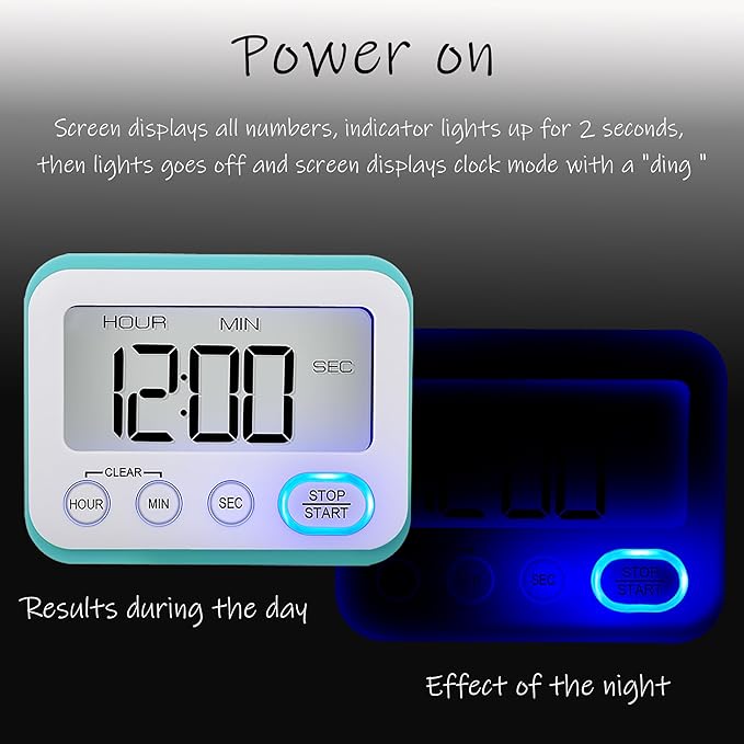 Digital Kitchen Timer Magnetic Loud Alarm, Large LCD Screen Silent/Beeping Multi-Function for Teachers Classroom Kids, Sky Blue