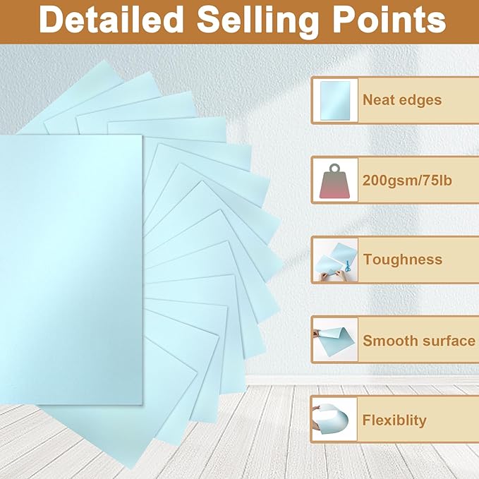 Silunkia 40 Sheets Blue Shimmer Cardstock 8.5 x 11 Metallic Paper, 75lb light blue Card Stock Craft Paper for DIY Card Making, Thank You Cards, Invitations, Anniversary Cards, Birthday