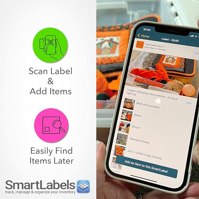 Smart Labels QR Code Stickers Pack of 48 (Neon) Made in USA - QR Code Labels for Storage & Inventory Tracking, Storage Unit Organization, App Stickers for Inventory Organization & Moving Supplies